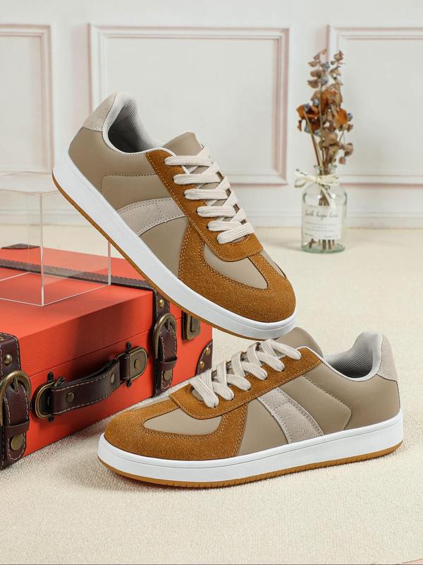 Men's Fashion Colorblock Lace Up Low Top Sneakers, 2024 New Style Casual Comfortable Sports Skate Shoes, Trendy All-match Sneakers for Daily Wear