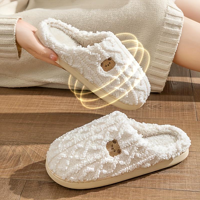 Ultra-Soft Bear Pattern Plush Slippers - Super Cute & Insulated, Effortless Slip-On for Cozy Winter Nights - Luxurious Flat Fuzzy Shoes, Perfect for Home & Bedroom Comfort