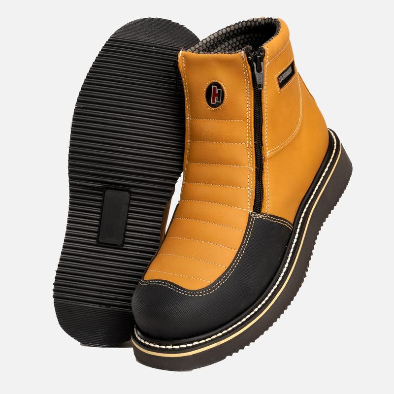 HM338 Double Zipper Leather Comfort Work Boots With Toe Protection