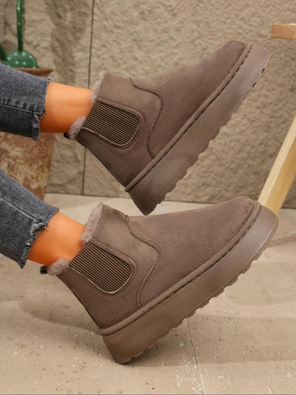 Women's Fashionable Solid Color Slip on Snow Boots, Casual Comfortable Warm Ankle Boots for Winter, Fluffy Lined Boots for Indoor & Outdoor