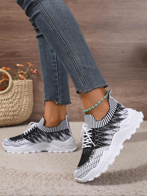 Women's Fashionable Lace Up Low Top Argyle Pattern Sneakers, Casual Breathable Comfortable Sports Running Shoes, All-match Basic Shoes for Daily Wear