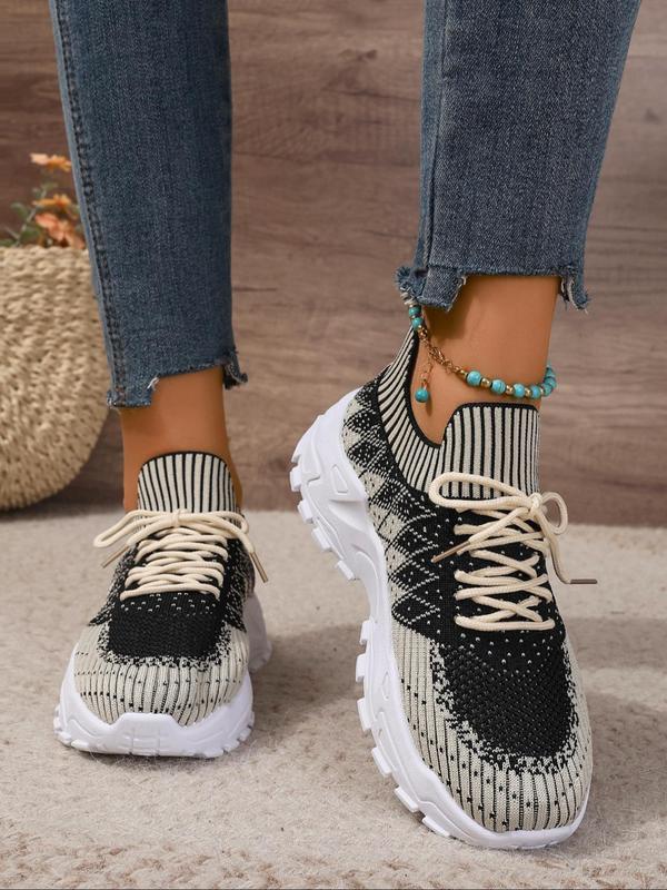 Women's Fashionable Lace Up Low Top Argyle Pattern Sneakers, Casual Breathable Comfortable Sports Running Shoes, All-match Basic Shoes for Daily Wear