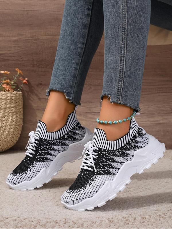 Women's Fashionable Lace Up Low Top Argyle Pattern Sneakers, Casual Breathable Comfortable Sports Running Shoes, All-match Basic Shoes for Daily Wear