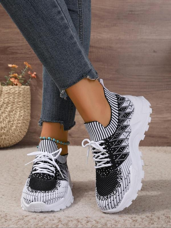 Women's Fashionable Lace Up Low Top Argyle Pattern Sneakers, Casual Breathable Comfortable Sports Running Shoes, All-match Basic Shoes for Daily Wear