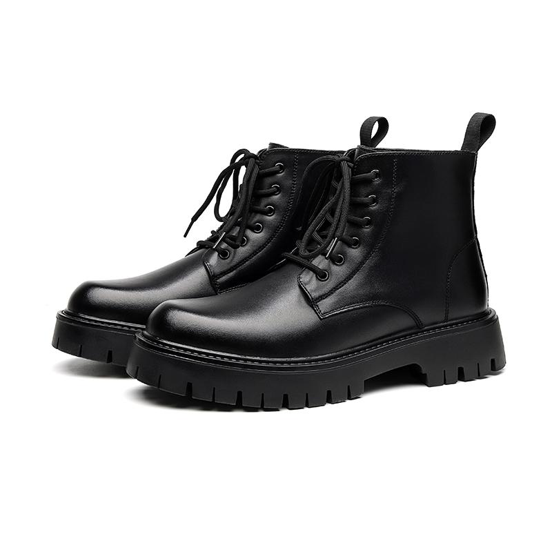 Men's Mid-top Height-increasing Work Leather Boots, Martin Boots. Winter Men's British Style Low-top Motorcycle Leather Boots.