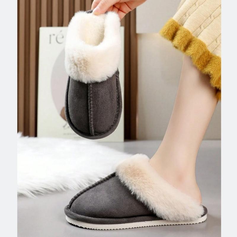 Warm Women's Plush Fleece-Lined Slip-On Moccasin with Fluffy Detail - Non-Slip Winter Home Slippers on Flat Platform Sole  Comfy Memory indoor  shoes Soft Anti-Skid