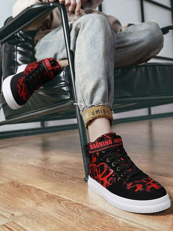 Men's Fashionable Graphic Pattern Lace Up High Top Designer Sneakers, Mens Sneakers, Comfortable Sports Shoes for Daily Wear, Male All-match Round Toe Shoes for Daily Wear Fall Outfits Fall Freshness