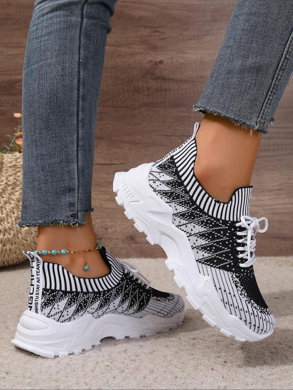 Women's Fashionable Lace Up Low Top Argyle Pattern Sneakers, Casual Breathable Comfortable Sports Running Shoes, All-match Basic Shoes for Daily Wear