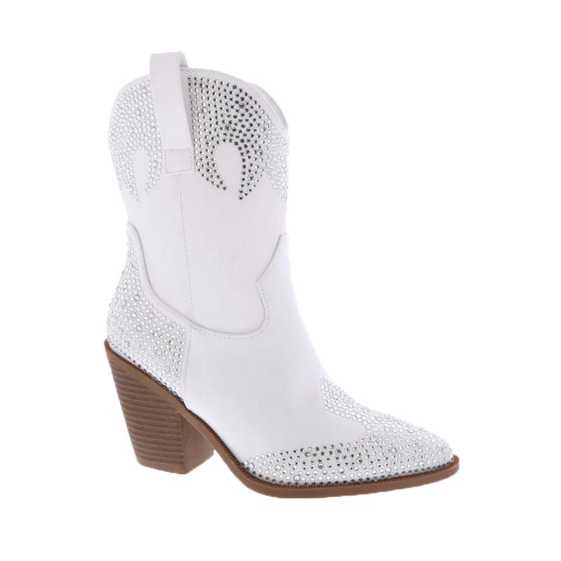 GILL-1 WOMAN BOOT RHINESTONE DESIGN WITH CHUNKY HEEL