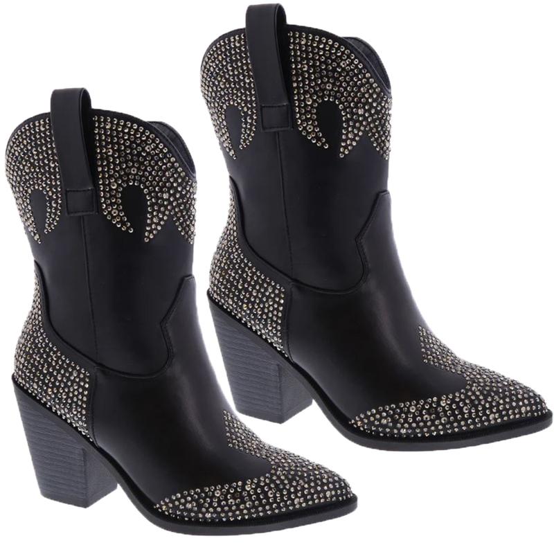 GILL-1 WOMAN BOOT RHINESTONE DESIGN WITH CHUNKY HEEL