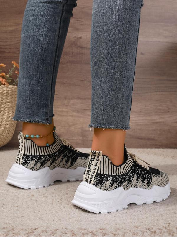 Women's Fashionable Lace Up Low Top Argyle Pattern Sneakers, Casual Breathable Comfortable Sports Running Shoes, All-match Basic Shoes for Daily Wear