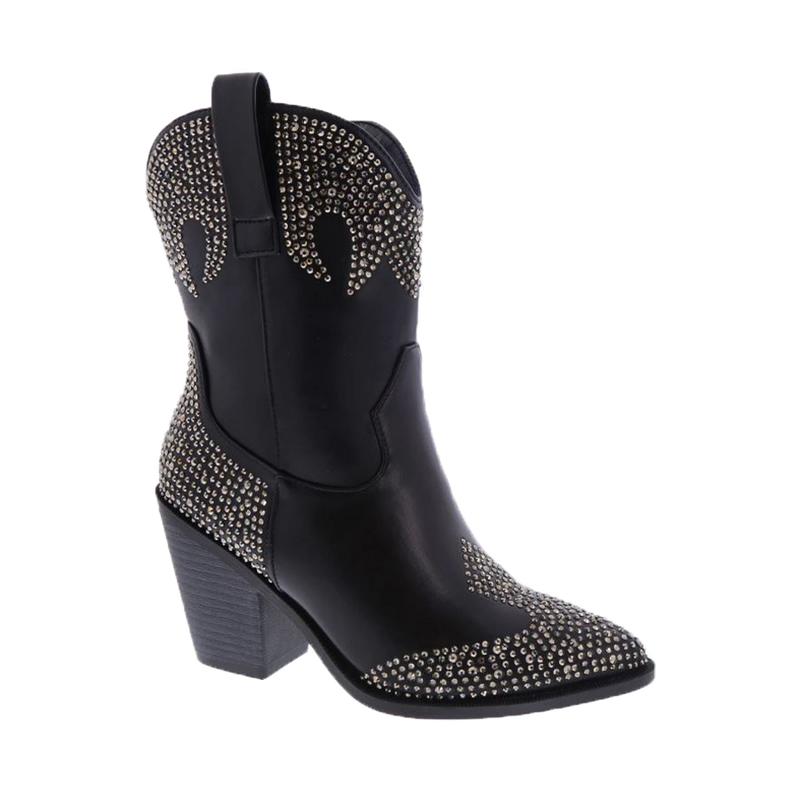 GILL-1 WOMAN BOOT RHINESTONE DESIGN WITH CHUNKY HEEL