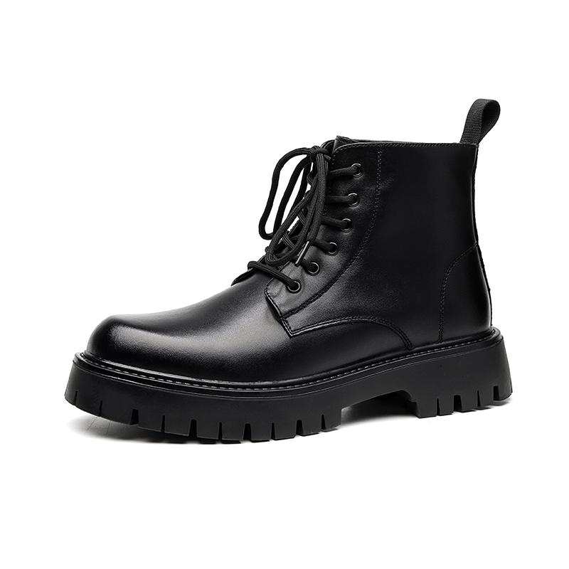 Men's Mid-top Height-increasing Work Leather Boots, Martin Boots. Winter Men's British Style Low-top Motorcycle Leather Boots.