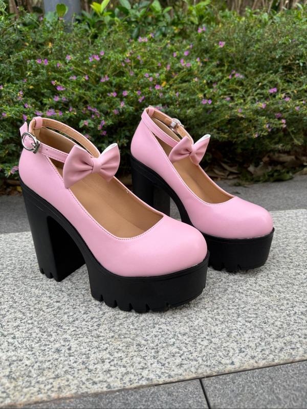 Women's Fashionable Bow Decorated Platform Pumps, Elegant Round Toe High Heel Shoes for Party, Daily Clothing Decor for Women & Girls