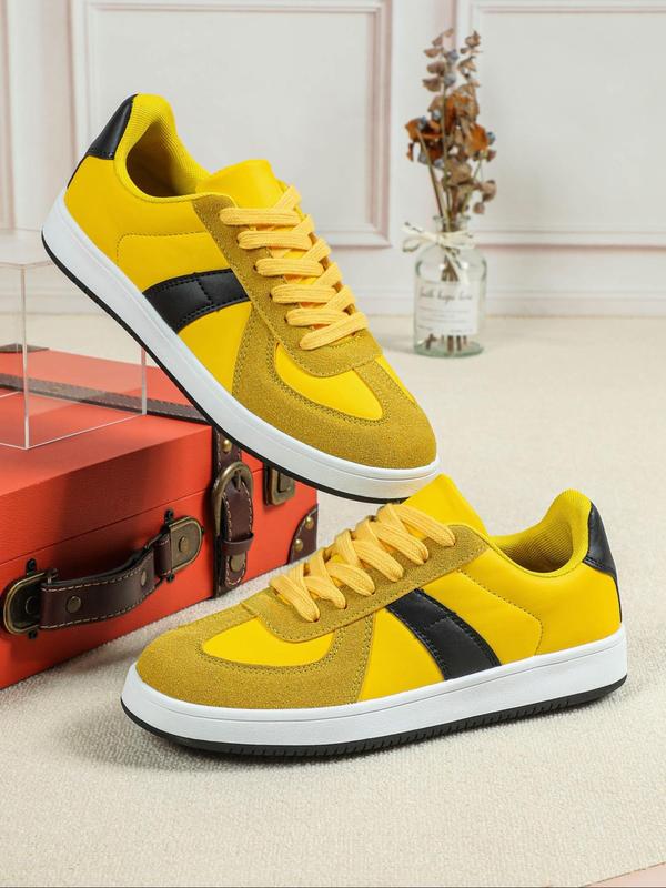 Men's Fashion Colorblock Lace Up Low Top Sneakers, 2024 New Style Casual Comfortable Sports Skate Shoes, Trendy All-match Sneakers for Daily Wear