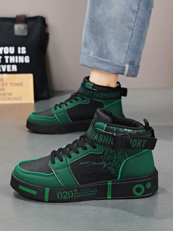 Men's Fashionable Letters Print High Top Sneakers, Casual Comfortable Sports Shoes for Daily Wear, Male All-match Round Toe Shoes for Daily Wear