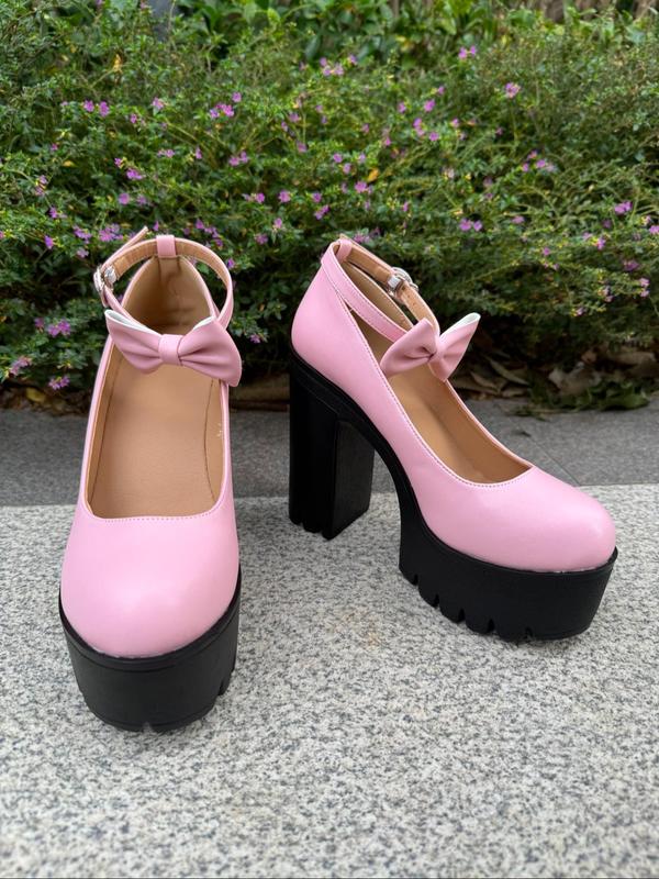 Women's Fashionable Bow Decorated Platform Pumps, Elegant Round Toe High Heel Shoes for Party, Daily Clothing Decor for Women & Girls