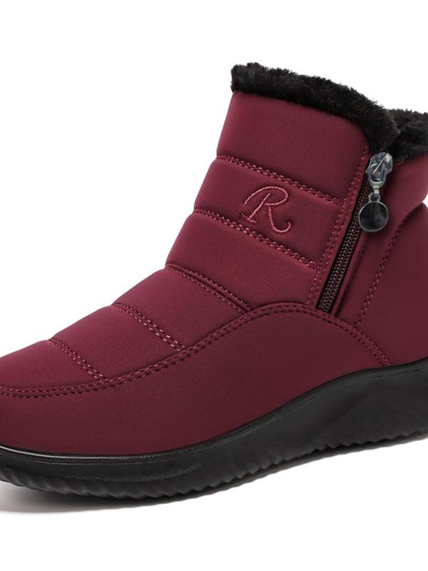 Women's Solid Color Zipper Ankle Boots, Casual Warm Thick Sole Boots for Winter, Female All-match Trendy Shoes for Daily Wear