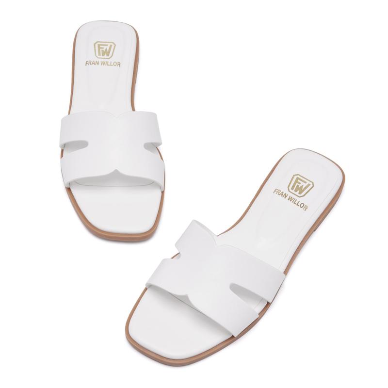 FW FRAN WILLOR Women's Flat Sandals Dressy Comfortable Slide Sandals Fashion Square Open Toe Beach Sandals for Summer Slippers