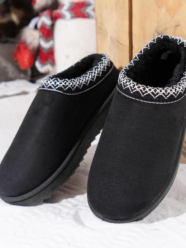 Women's Fashionable Embroidering Trim Design Fluffy Lined Slippers, Casual Soft Comfortable Home Slippers, Warm Slippers for Indoor & Outdoor Use for Fall & Winter