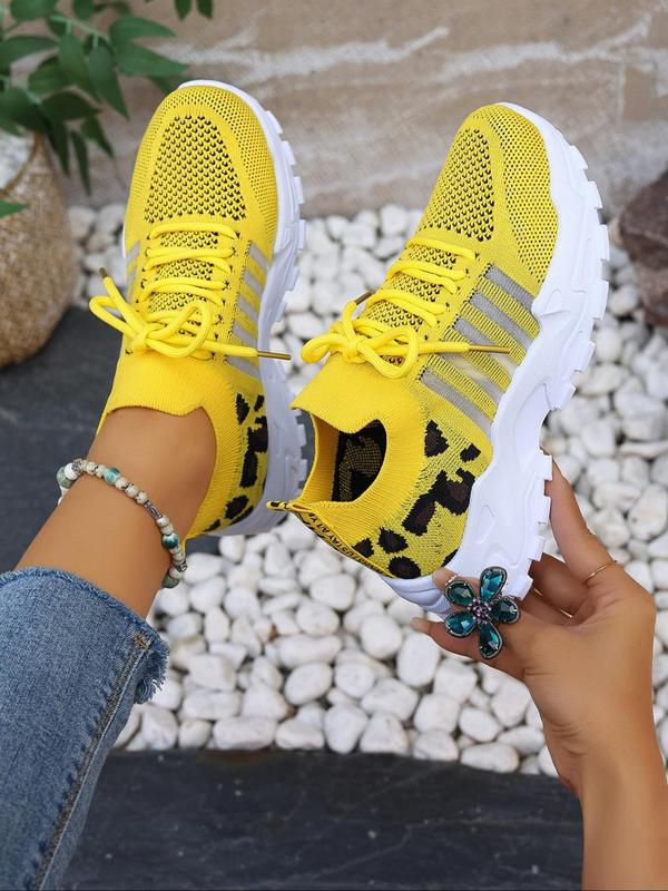 Women's Fashionable Leopard Print Lace Up Low Top Sneakers, Casual Comfortable Breathable Sports Running Shoes, All-match Basic Shoes for Daily Wear Mesh Shoes