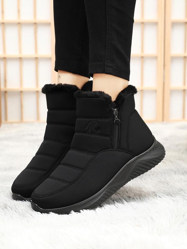 Women's Solid Color Zipper Ankle Boots, Casual Warm Thick Sole Boots for Winter, Female All-match Trendy Shoes for Daily Wear