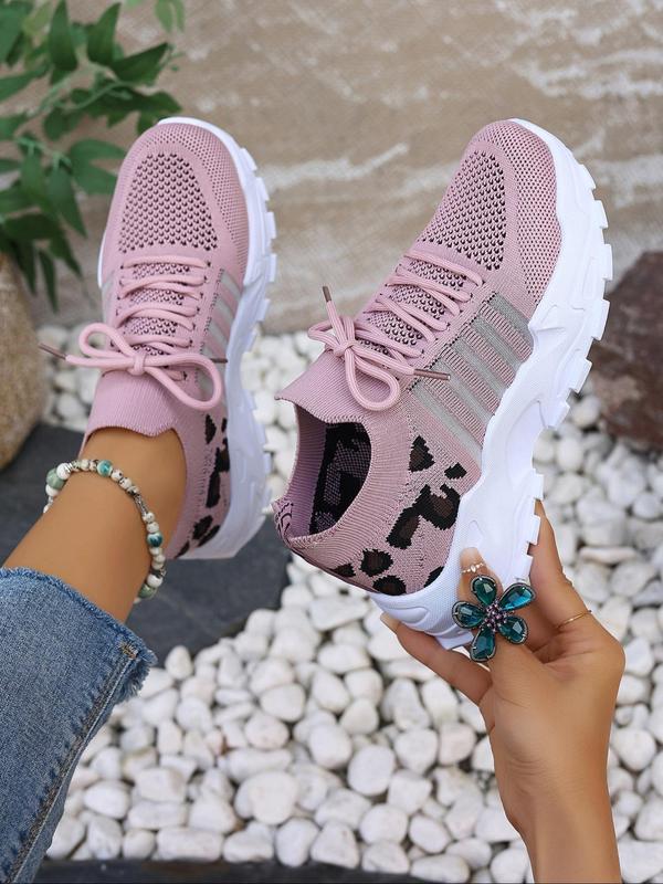 Women's Fashionable Leopard Print Lace Up Low Top Sneakers, Casual Comfortable Breathable Sports Running Shoes, All-match Basic Shoes for Daily Wear Mesh Shoes