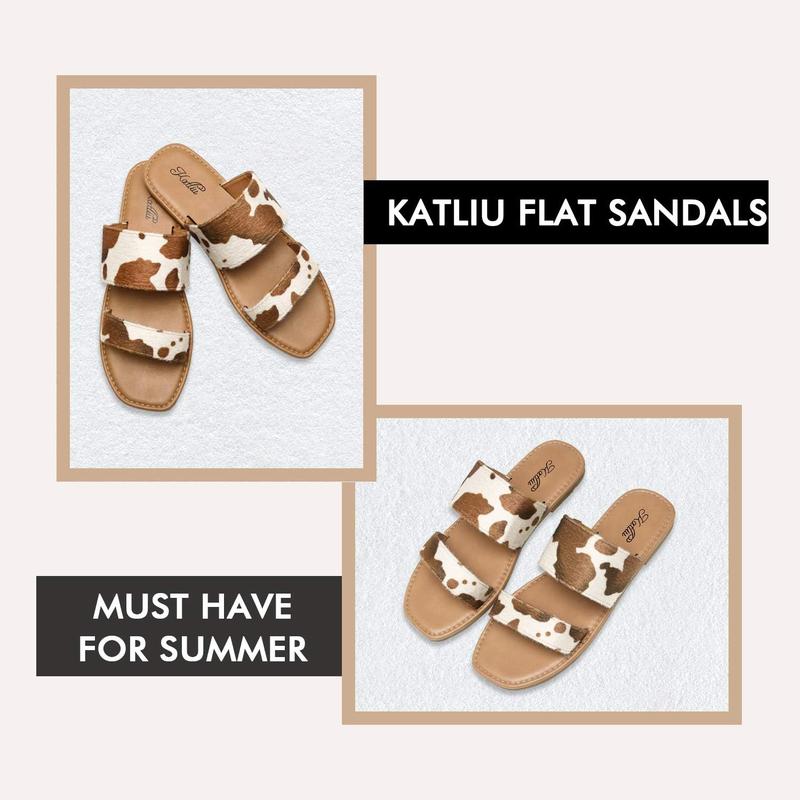 [FREE SHIPPING]Katliu Women's Flat Sandals Two Strap Slide Sandals Open Toe