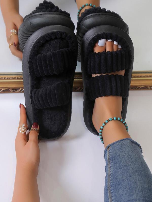 Minimalist Fluffy Slippers, Soft Comfort Warm Open Toe Bedroom Sandals for Gifts, Bedroom Slippers for Fall & Winter Footwear for Girl, Back To School Walking Shoes for Fall 2024, Fall Outfits, Fall Freshness Fall Outfits Fall Outfits 2024