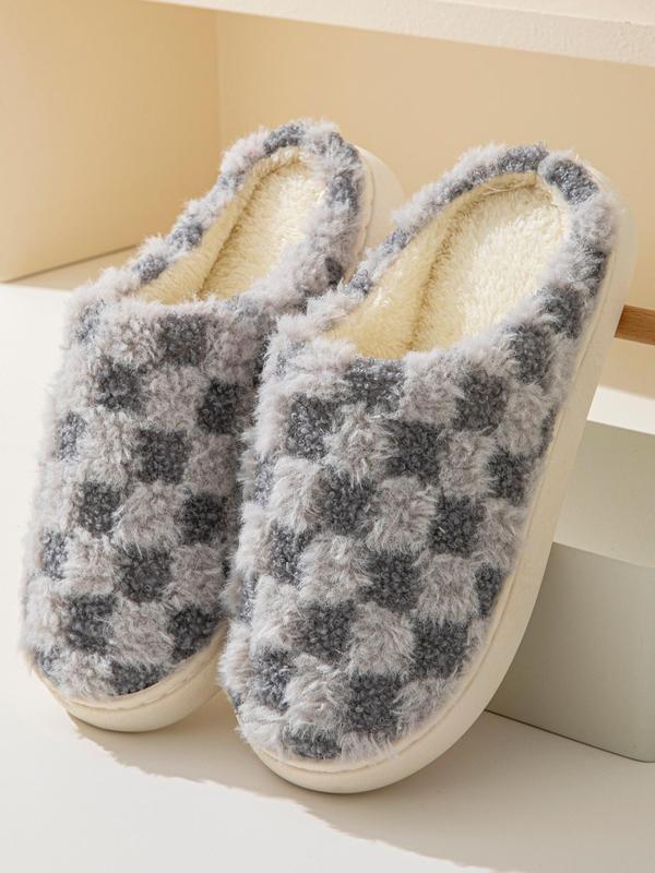 Women's Plaid Pattern Corduroy Slippers, Casual Soft Comfortable Home Slippers, Warm Slippers for Indoor & Outdoor Use for Fall & Winter