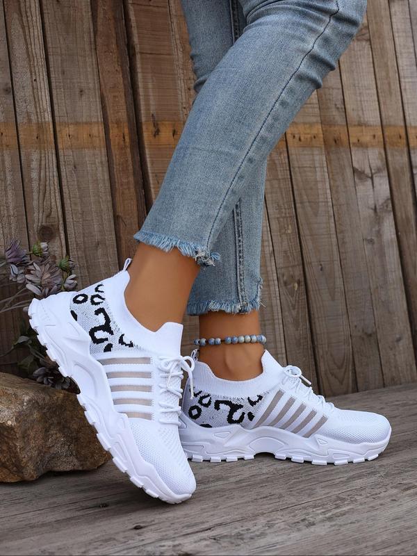 Women's Fashionable Leopard Print Lace Up Low Top Sneakers, Casual Comfortable Breathable Sports Running Shoes, All-match Basic Shoes for Daily Wear Mesh Shoes