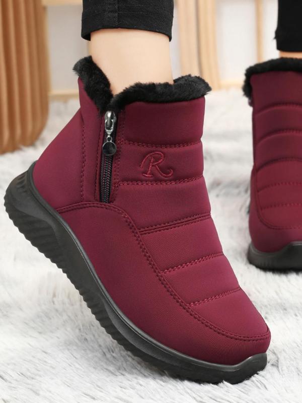 Women's Solid Color Zipper Ankle Boots, Casual Warm Thick Sole Boots for Winter, Female All-match Trendy Shoes for Daily Wear