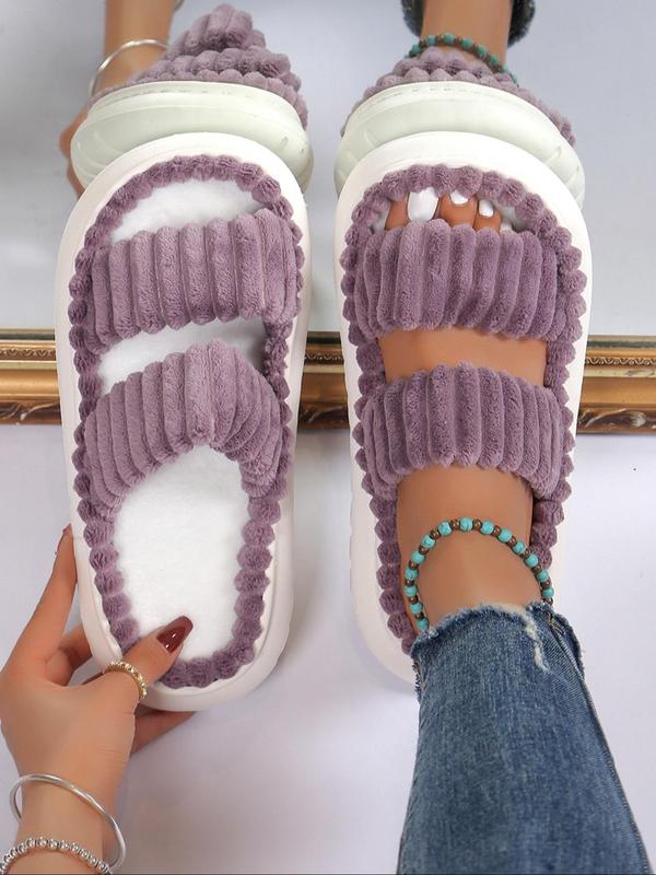 Minimalist Fluffy Slippers, Soft Comfort Warm Open Toe Bedroom Sandals for Gifts, Bedroom Slippers for Fall & Winter Footwear for Girl, Back To School Walking Shoes for Fall 2024, Fall Outfits, Fall Freshness Fall Outfits Fall Outfits 2024