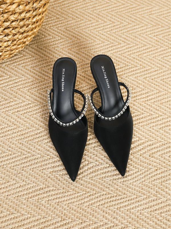 Women's Elegant Rhinestone Decor High Heel Shoes, 1 Pair Trendy Pointed Toe Slip On Mule High Heels, Fashionable Heeled Shoes for Daily Wear