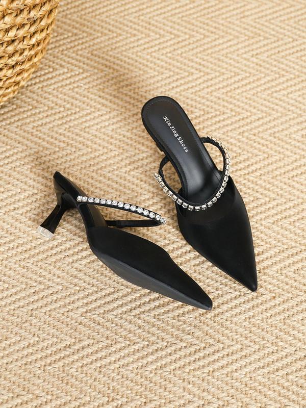 Women's Elegant Rhinestone Decor High Heel Shoes, 1 Pair Trendy Pointed Toe Slip On Mule High Heels, Fashionable Heeled Shoes for Daily Wear