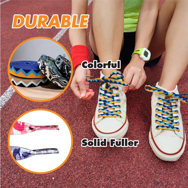 Printed Flat Designed Fun blue Shoe Laces Color Pattern Shoe Laces For Athletic Running Shoes Sneakers Hiking Boot Footwear Comfort