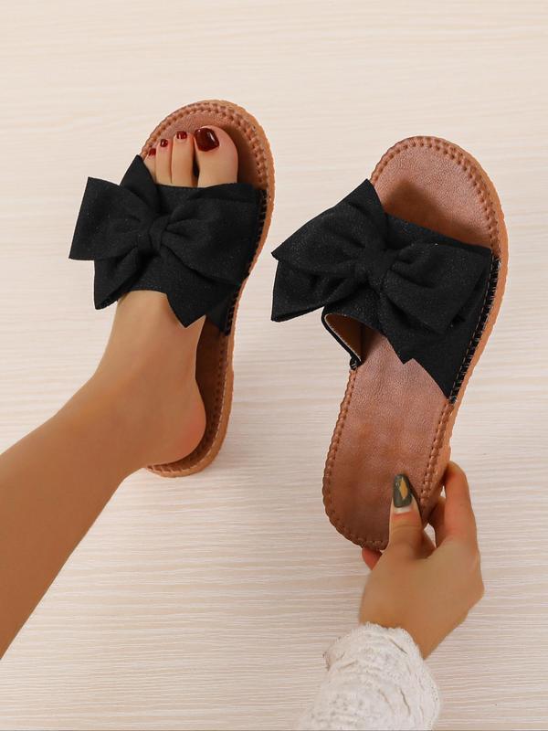 Women's Comfort Cute Bowknot Slip on Popular 2024 Summer Sandals, Casual Versatile Soft Non-slip Slide Walking Sandals Summer Shoes, Fashionable Sandals for Beach, Vacation, Back To School Footwear