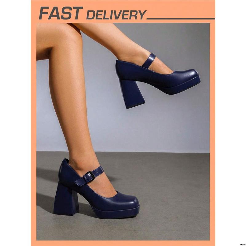 Pair of High Heels Closed Toe Thick Heel Shoes Women's High Thick Sole Square Toe Lace Up Dress Prom Wedding Party