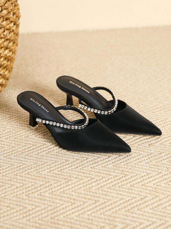 Women's Elegant Rhinestone Decor High Heel Shoes, 1 Pair Trendy Pointed Toe Slip On Mule High Heels, Fashionable Heeled Shoes for Daily Wear