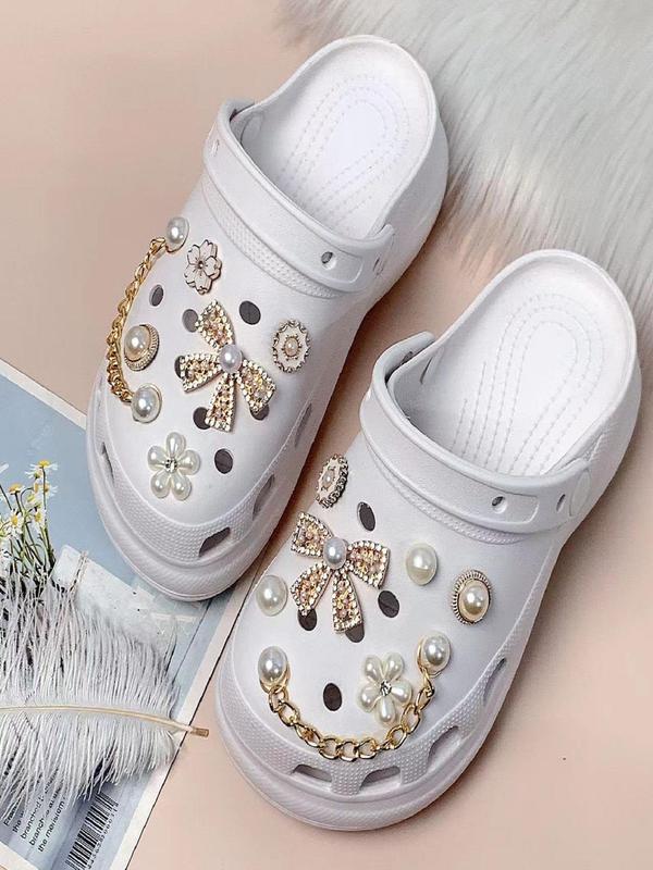 13pcs Cute Rhinestone & Faux Pearl Decorated Shoes Decoration Charms, Flowers & Bow Design Shoes Decoration Charms, Fashionable Shoes Accessories For Clogs