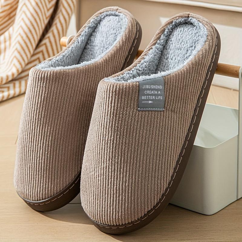 Women's Cotton Slippers,Solid Color Slippers, Casual Slip On Plush Lined Shoes, Comfortable Indoor Memory Foam Home Slippers