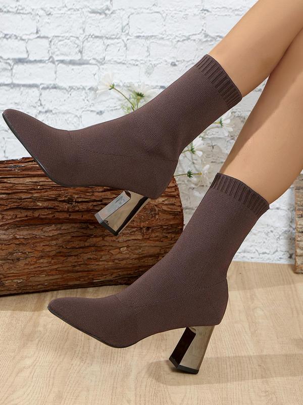 Women's Solid Color Pointed Toe Ankle Boots, Fashionable High Heel Sock Boots for Daily Wear, Casual Comfortable Shoes for Daily Wear