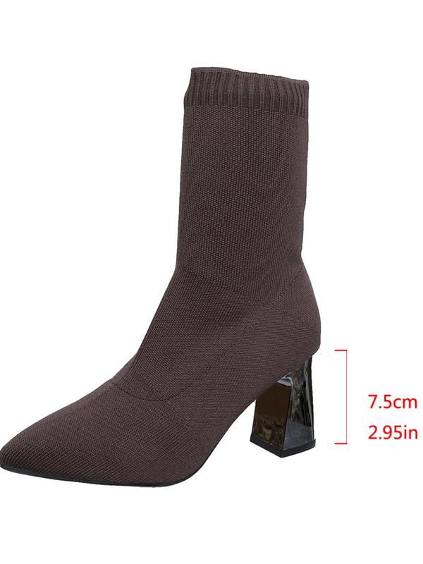 Women's Solid Color Pointed Toe Ankle Boots, Fashionable High Heel Sock Boots for Daily Wear, Casual Comfortable Shoes for Daily Wear