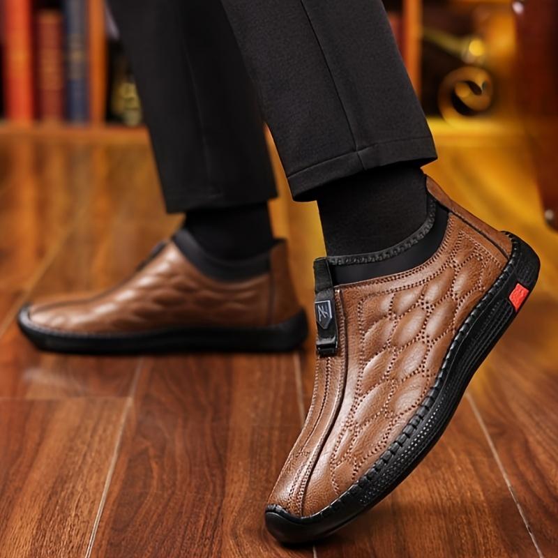 Men's Winter Thermal Fleece Lined Snow Boots-Slip-on Casual Outdoor Shoes, Non-Slip Rubber Sole