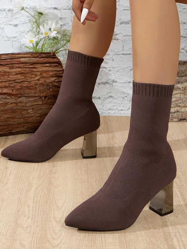 Women's Solid Color Pointed Toe Ankle Boots, Fashionable High Heel Sock Boots for Daily Wear, Casual Comfortable Shoes for Daily Wear