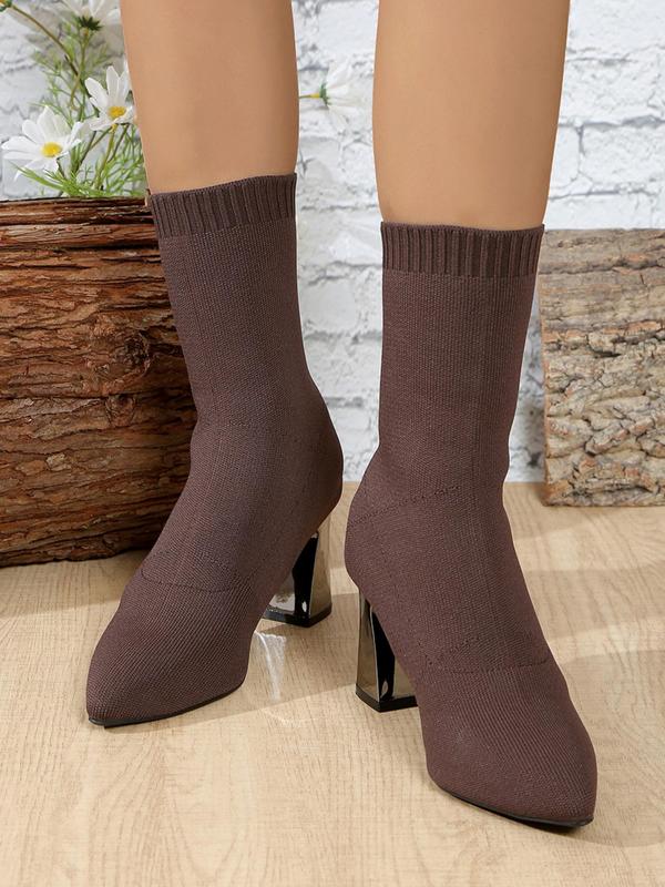 Women's Solid Color Pointed Toe Ankle Boots, Fashionable High Heel Sock Boots for Daily Wear, Casual Comfortable Shoes for Daily Wear