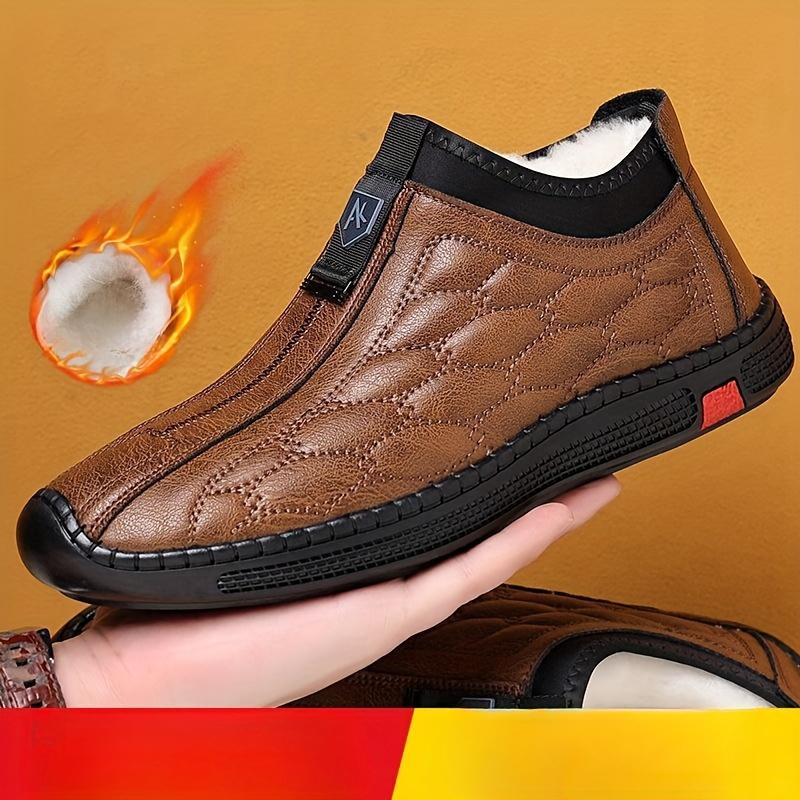 Men's Winter Thermal Fleece Lined Snow Boots-Slip-on Casual Outdoor Shoes, Non-Slip Rubber Sole