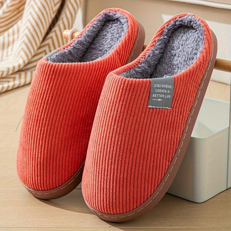 Women's Cotton Slippers,Solid Color Slippers, Casual Slip On Plush Lined Shoes, Comfortable Indoor Memory Foam Home Slippers