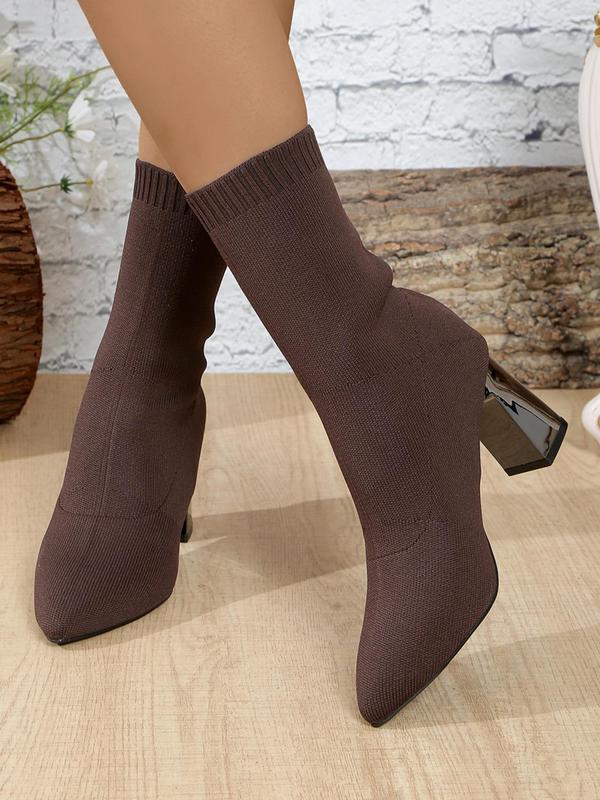 Women's Solid Color Pointed Toe Ankle Boots, Fashionable High Heel Sock Boots for Daily Wear, Casual Comfortable Shoes for Daily Wear