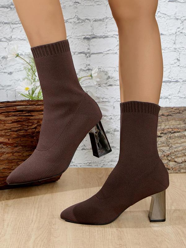 Women's Solid Color Pointed Toe Ankle Boots, Fashionable High Heel Sock Boots for Daily Wear, Casual Comfortable Shoes for Daily Wear